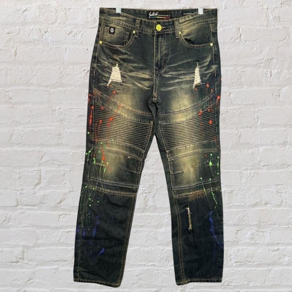Boy's Switch Remarkable Slim Taper Fit Painted/Distressed Jeans Size 18